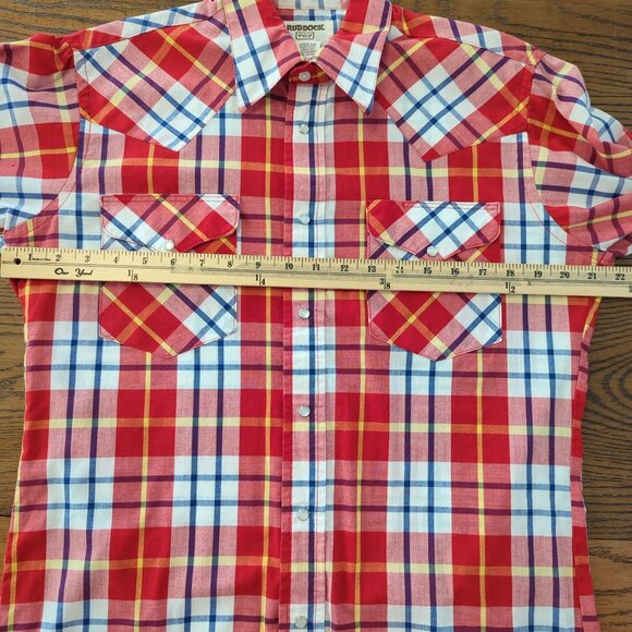 Vintage Ruddock Men's Long-Sleeve Shirt Red Plaid Western Shirt Pearl Snap sz M - Picture 12 of 16